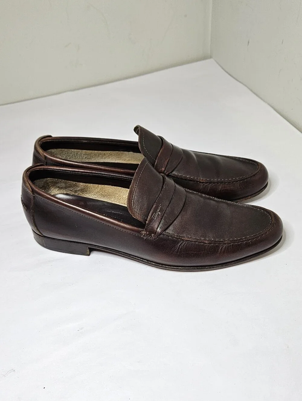 Salvatore Ferragamo Penny Loafers Vintage Brown Leather Mens 9 Made In Italy